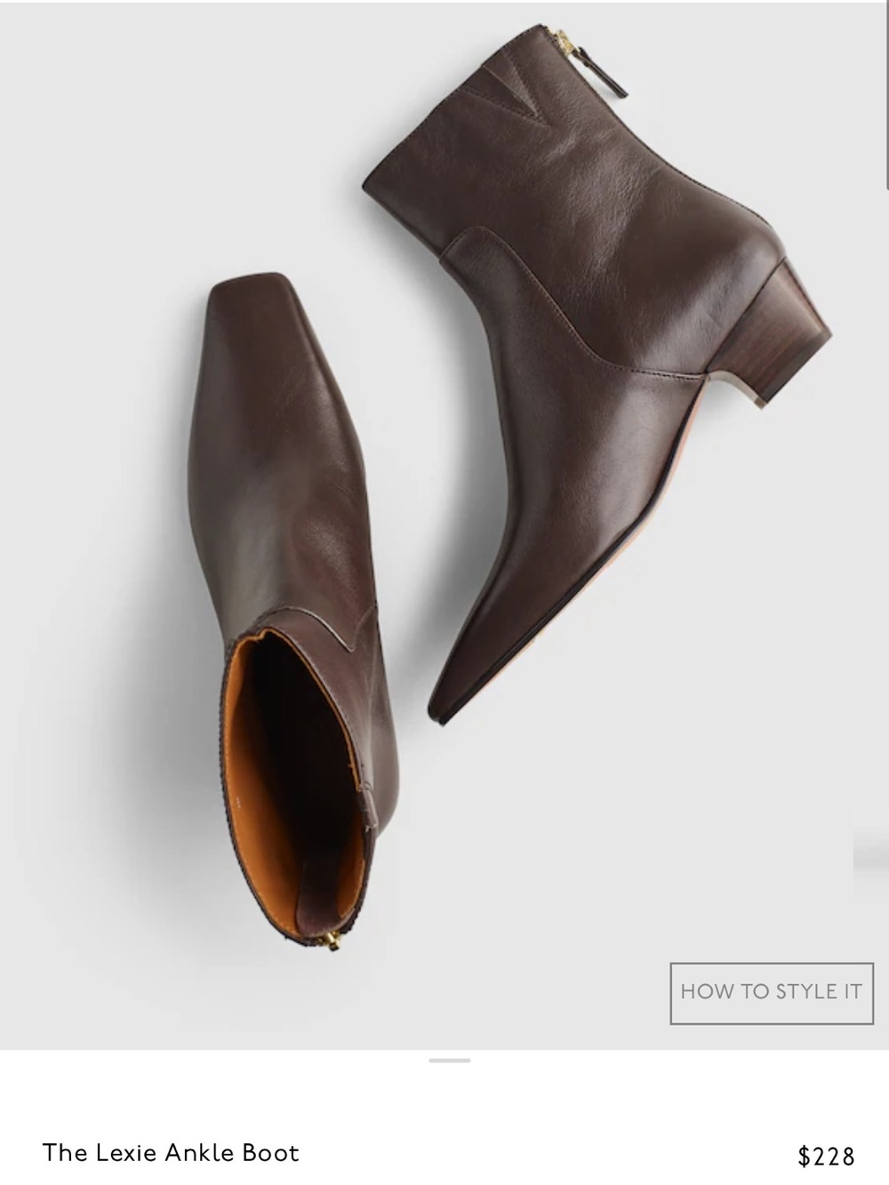Madewell Chocolate Brown Leather Pointed Ankle Boot
